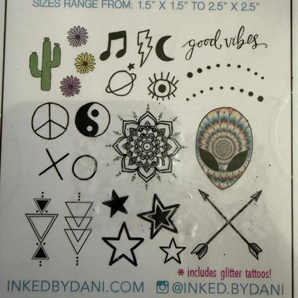 Inked by Dani Temporary Tattoos Festival Pack Over 20 Hand Drawn Designs NEW